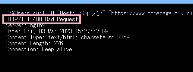curlでの「400 Bad Request」の例