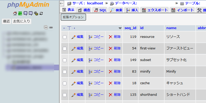 各用語のデータベースへの登録