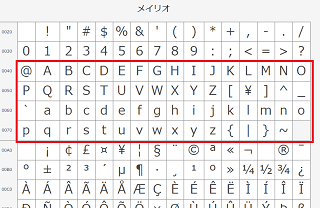 メイリオのアルファベット