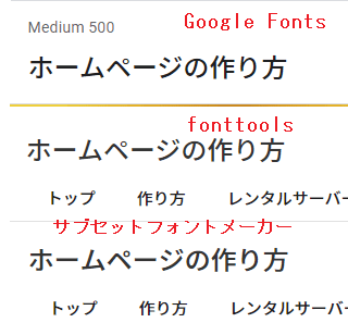 サブセット化による表示の違い