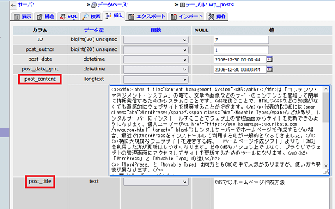 WordPressのデータベース